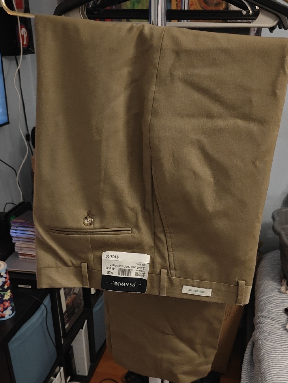 NWT Jos A Bank Mens Waist 44 Tan 100% Wool Dress Pants Classic Slacks